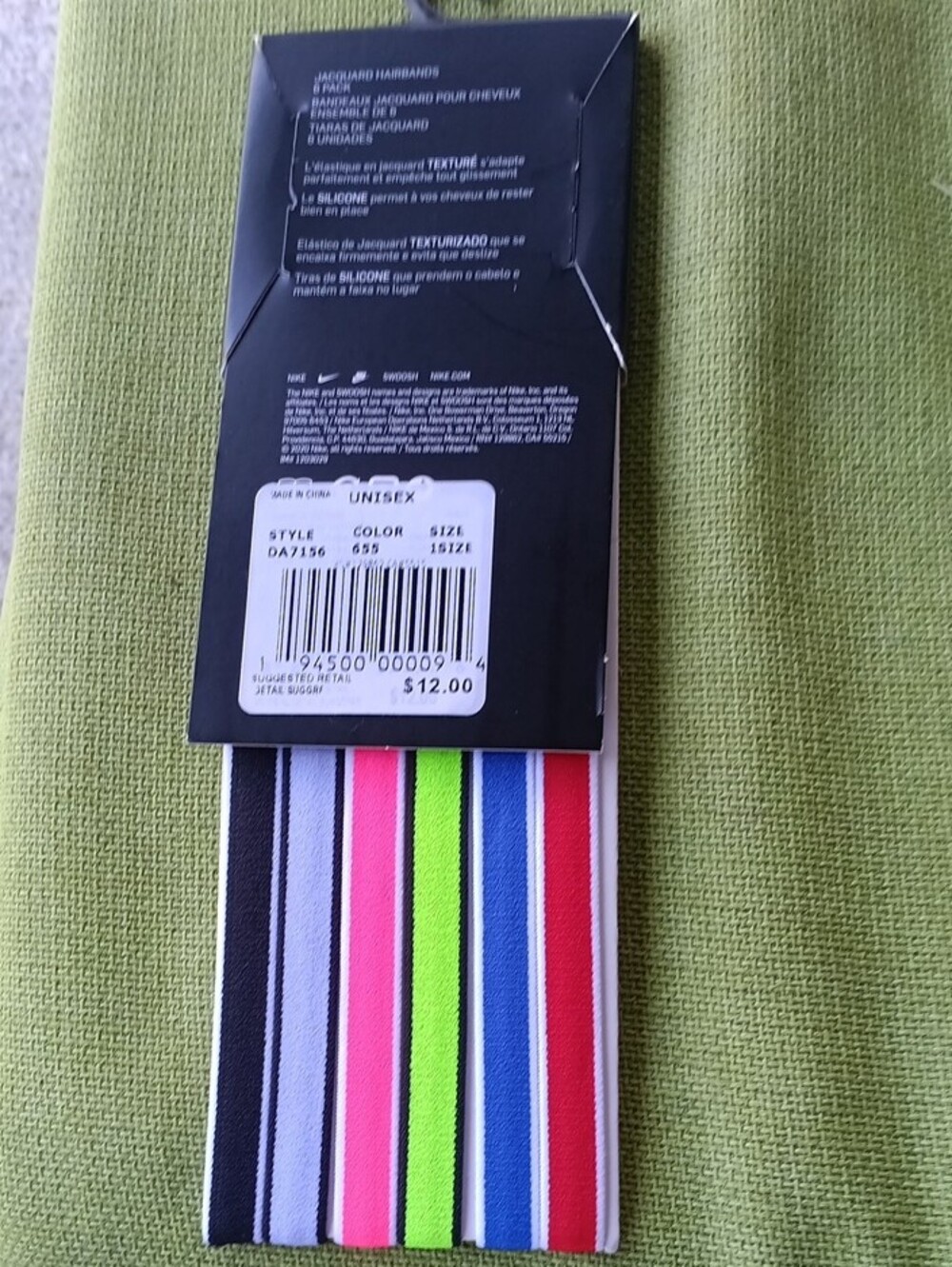 Nike Jacquard Hairbands 6-Pack — Red, Blue, Neon Green, Pink, Gray, Black - Picture 2 of 2
